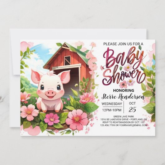 Boho Blooms en Piggy Baby shower Kaart (Voorkant)