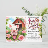 Boho Blooms en Piggy Baby shower Kaart (Staand voorkant)