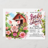 Boho Blooms en Piggy Baby shower Kaart (Voorkant / Achterkant)