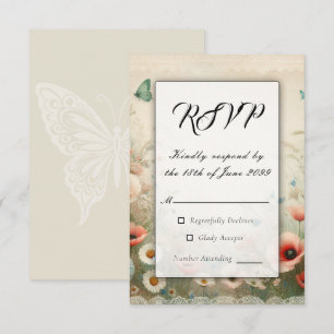Boho Blooms en Vintage Vows Bruiloft RSVP Kaartje