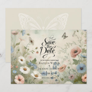 Boho Blooms en Vintage Vows Bruiloft Save The Date