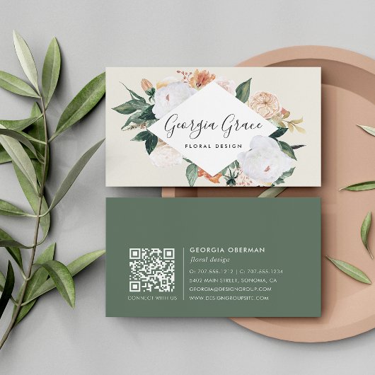 Boho Blooms Geometrische Waterverf Floral QR Code Visitekaartje