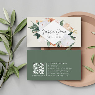 Boho Blooms Geometrische Waterverf Floral QR Code Visitekaartje