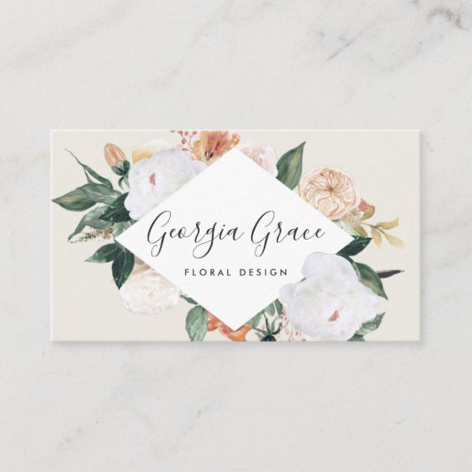 Boho Blooms Geometrische Waterverf Floral Visitekaartje (Voorkant)