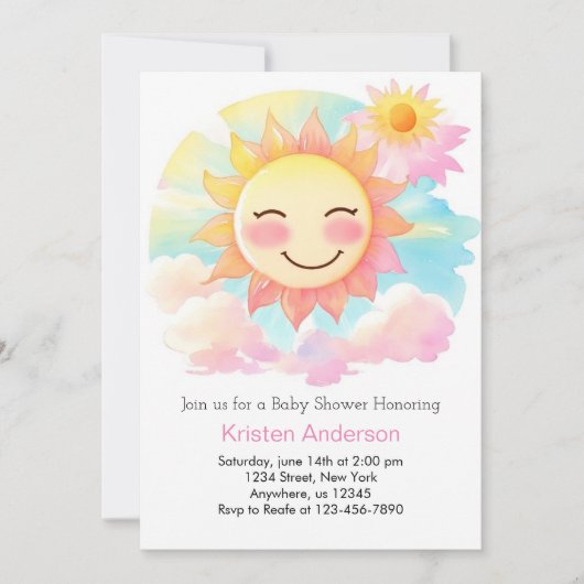Boho Blooms in Sunshine Meisje Baby shower Kaart (Voorkant)