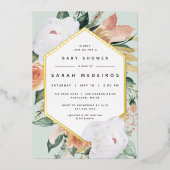 Boho Blooms Modern Floral Baby shower Folie Uitnodiging (Voorkant)