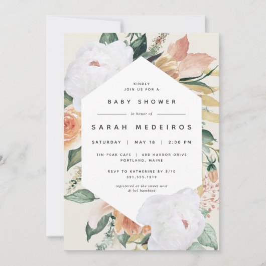Boho Blooms | Modern Floral Baby shower Kaart (Voorkant)