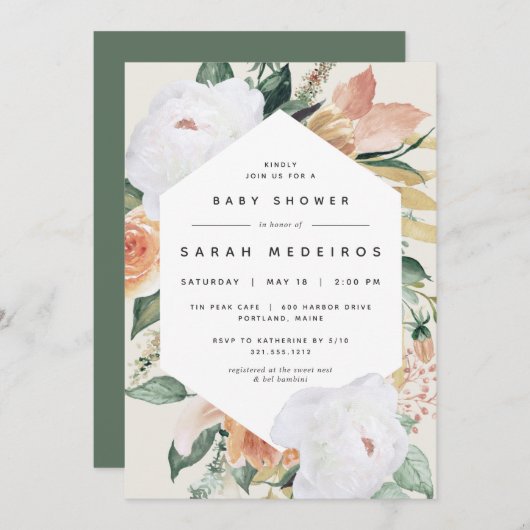 Boho Blooms | Modern Floral Baby shower Kaart (Voorkant / Achterkant)