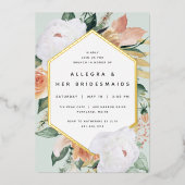 Boho Blooms Modern Floral Bridesmaids Brunch Folie Uitnodiging (Voorkant)