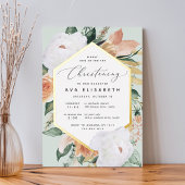 Boho Blooms Modern Floral Christening Folie Uitnodiging