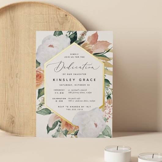 Boho Blooms Modern Floral Dedication Folie Uitnodiging