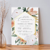 Boho Blooms Modern Floral Eerste Heilige Communie Folie Uitnodiging