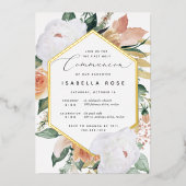 Boho Blooms Modern Floral Eerste Heilige Communie Folie Uitnodiging (Voorkant)