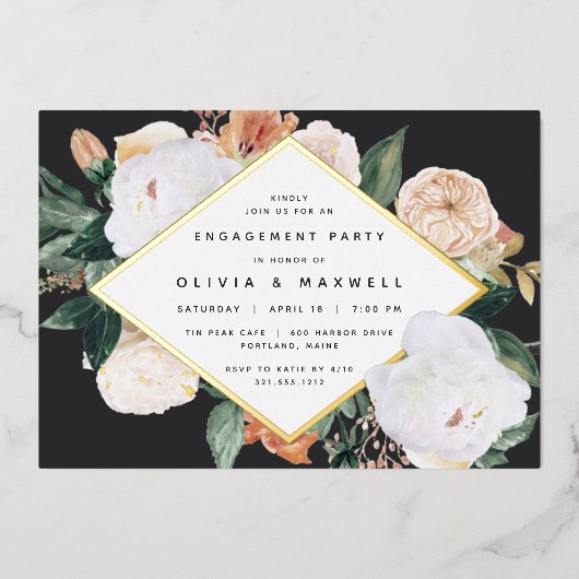 Boho Blooms Modern Floral Engagement Party Folie Uitnodiging (Voorkant)