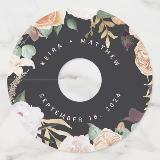 Boho Blooms | Modern Floral Personalized Wedding Wijnglaslabel (Voorkant)