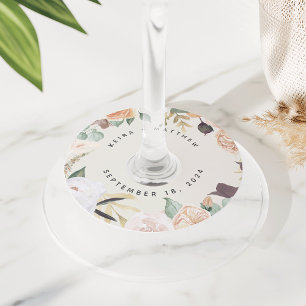 Boho Blooms Modern Floral Personalized Wedding Wijnglaslabel