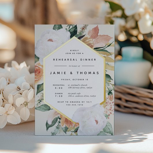 Boho Blooms Modern Floral Rehearsal Dinner Folie Uitnodiging