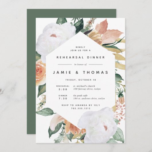 Boho Blooms | Modern Floral repetial Dinner Kaart (Voorkant / Achterkant)