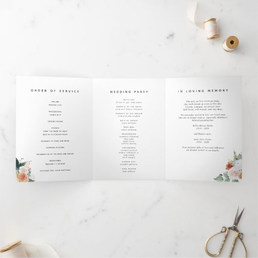 Boho Blooms Modern Floral Wedding Ceremony Drieluik Programma (Binnen)