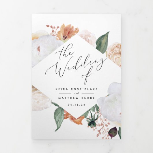 Boho Blooms Modern Floral Wedding Ceremony Drieluik Programma (Cover)