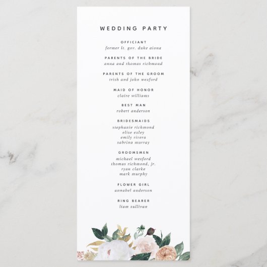 Boho Blooms Modern Floral Wedding Ceremony Programmakaart (Achterkant)