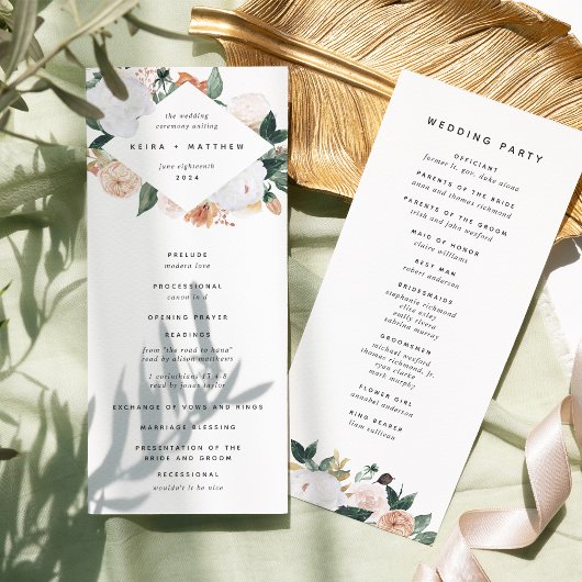 Boho Blooms Modern Floral Wedding Ceremony Programmakaart