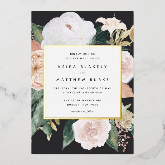 Boho Blooms Modern Floral Wedding Folie Uitnodiging (Voorkant)