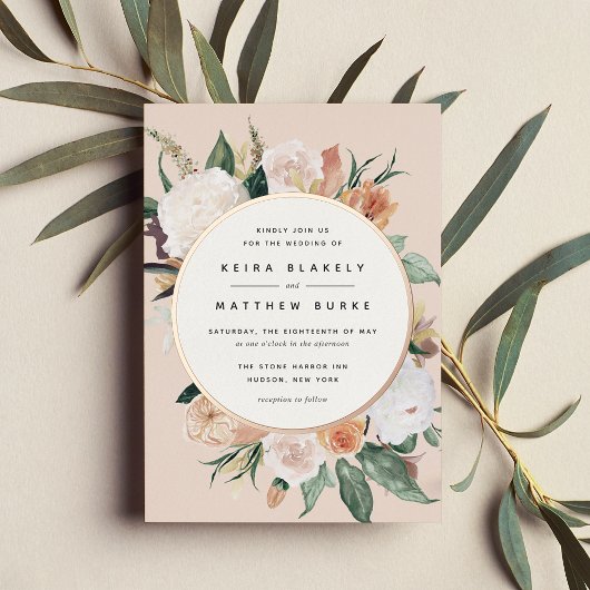 Boho Blooms Modern Floral Wedding Folie Uitnodiging