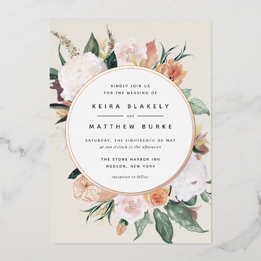 Boho Blooms Modern Floral Wedding Folie Uitnodiging (Voorkant)