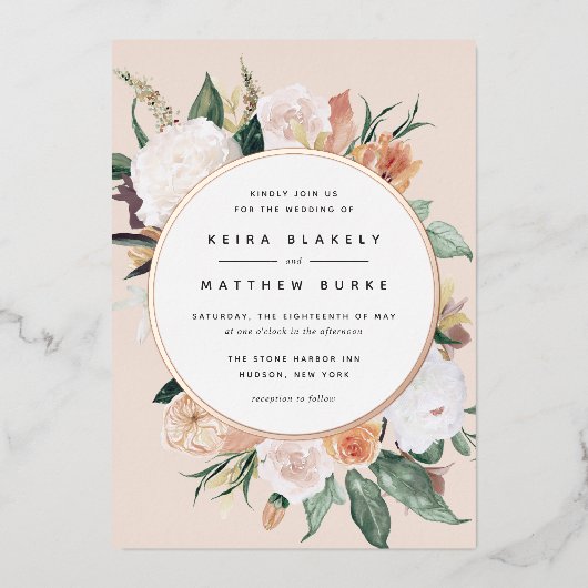 Boho Blooms Modern Floral Wedding Folie Uitnodiging (Voorkant)