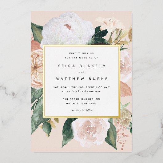 Boho Blooms Modern Floral Wedding Folie Uitnodiging (Voorkant)