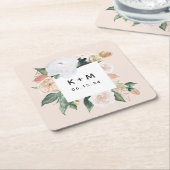 Boho Blooms Modern Floral Wedding Monogram Kartonnen Onderzetters (Schuin)