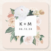 Boho Blooms Modern Floral Wedding Monogram Kartonnen Onderzetters (Voorkant)