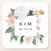 Boho Blooms Modern Floral Wedding Monogram Kartonnen Onderzetters (Voorkant)