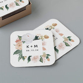 Boho Blooms Modern Floral Wedding Monogram Kartonnen Onderzetters