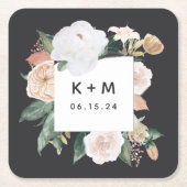 Boho Blooms Modern Floral Wedding Monogram Kartonnen Onderzetters (Voorkant)