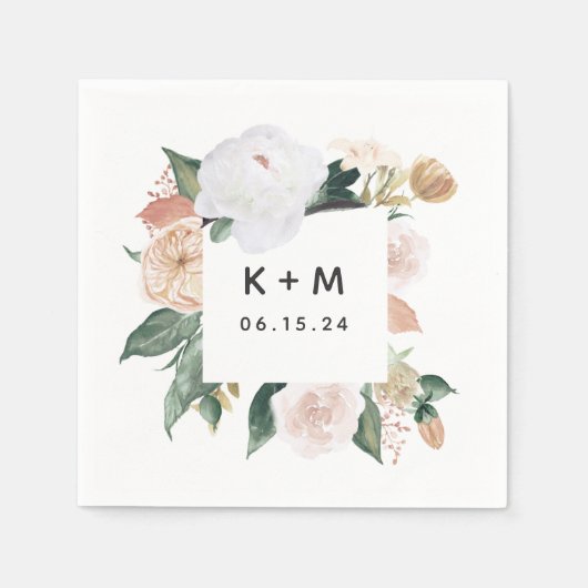 Boho Blooms Modern Floral Wedding Monogram Servet (Voorkant)