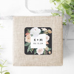 Boho Blooms Modern Floral Wedding Monogram Vierkante Sticker<br><div class="desc">Boho chic floral stickers zijn voorzien van je initialen en bruiloft- of evenementdatum omgeven door een vierkante rand van waterverf bloemen en bladeren in pastelwoestijn geïnspireerde aardtinten van sage groen,  perzik,  ivoor en wit. Ideaal voor het verzegelen van enveloppen of als afwerking voor gunsten.</div>