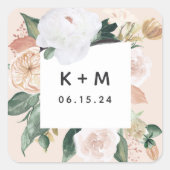 Boho Blooms Modern Floral Wedding Monogram Vierkante Sticker (Voorkant)