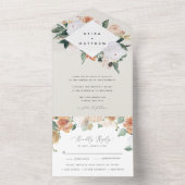 Boho Blooms | Modern Geometric Floral Wedding All In One Uitnodiging (Binnen)