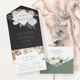 Boho Blooms | Modern Geometric Floral Wedding All In One Uitnodiging