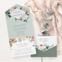 Boho Blooms | Modern Geometric Floral Wedding All In One Uitnodiging
