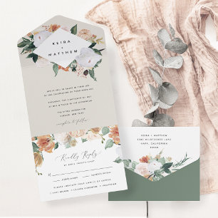Boho Blooms   Modern Geometric Floral Wedding All In One Uitnodiging