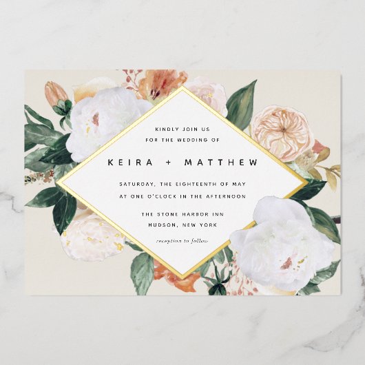 Boho Blooms | Modern Geometric Floral Wedding Folie Uitnodiging (Voorkant)