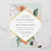 Boho Blooms | Modern Geometric Floral Wedding Folie Uitnodiging (Voorkant)