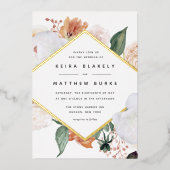 Boho Blooms | Modern Geometric Floral Wedding Folie Uitnodiging (Voorkant)