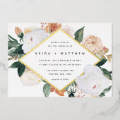 Boho Blooms | Modern Geometric Floral Wedding Folie Uitnodiging (Voorkant)