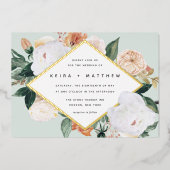 Boho Blooms | Modern Geometric Floral Wedding Folie Uitnodiging (Voorkant)