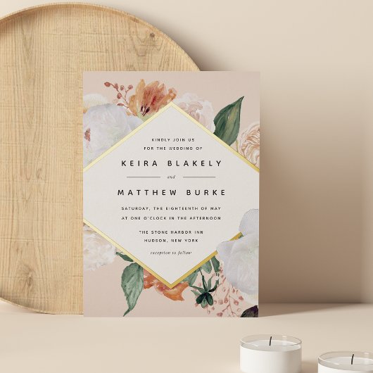 Boho Blooms | Modern Geometric Floral Wedding Folie Uitnodiging