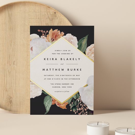 Boho Blooms | Modern Geometric Floral Wedding Folie Uitnodiging